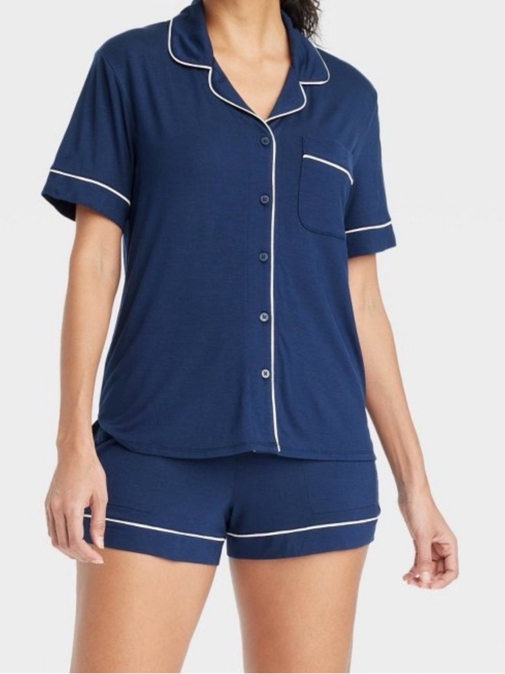 Auden Navy Pajama Short Set with White Piping